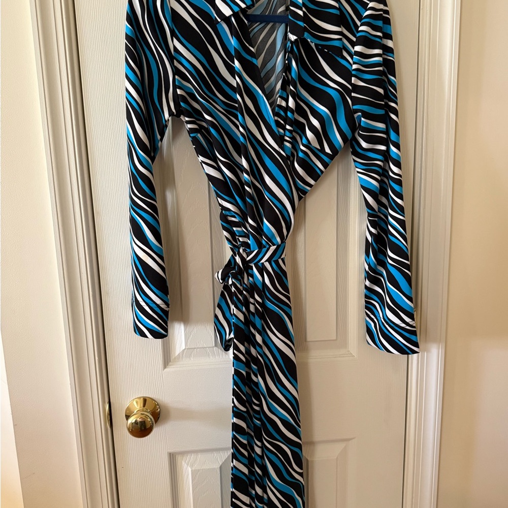 Express Blue and Black Patterned Dress